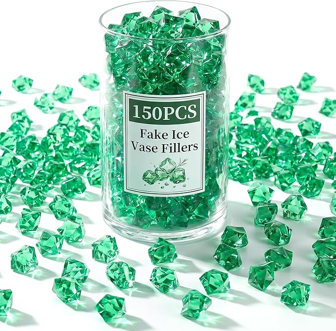 DomeStar 150PCS Fake Ice, Vase Fillers Green Acrylic Fake Diamonds Plastic Gems for Fish Tank Table Scatter Decoration