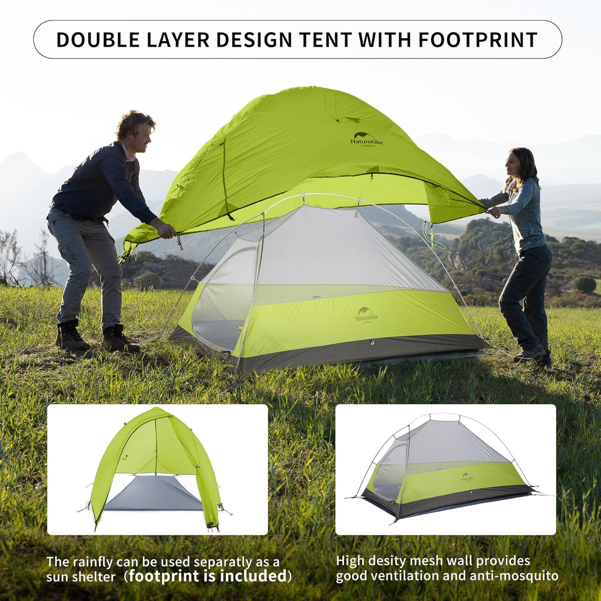 Naturehike Cloud-Up 1 Person Tent, Lightweight Backpacking Tents for One Man, Waterproof Ultralight One Person Tent for Camping Hiking Backpacking