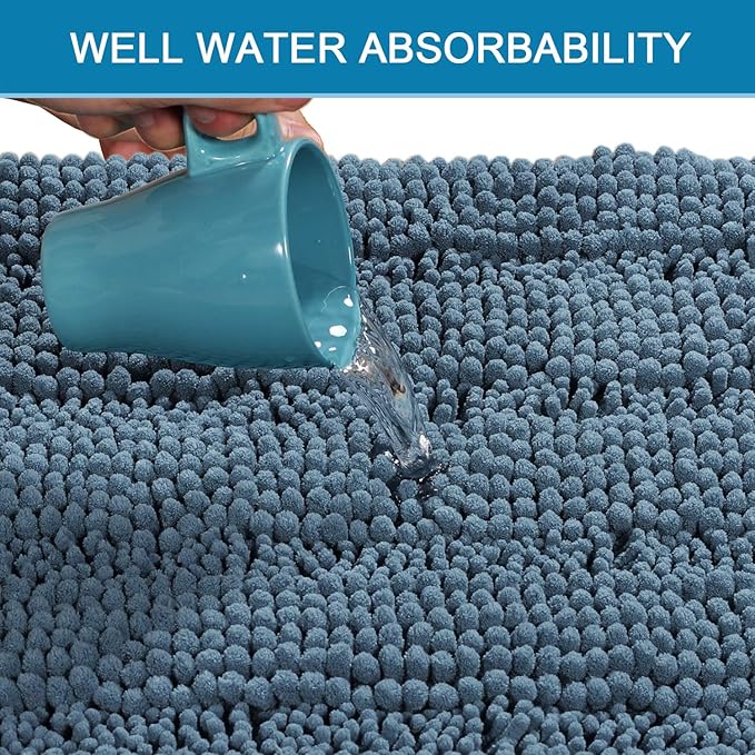 H.VERSAILTEX Bath Mats for Bathroom Non Slip Luxury Chenille Striped Bath Rug Absorbent Non Skid Fluffy Soft Shaggy Rugs Washable Plush Carpet Mats for Bath Room, Tub