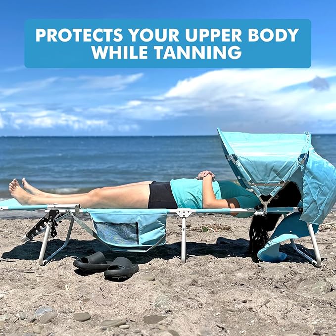 Tanning Chair with Sun Canopy Face Hole Softer Padded Adjustable Washable, Heavy Duty Layout Folding Lounge Chair for Adults Outside Beach Reading Sunbathing Poolside Lawn, UPF 50+ Sun Shade, 300 LBS