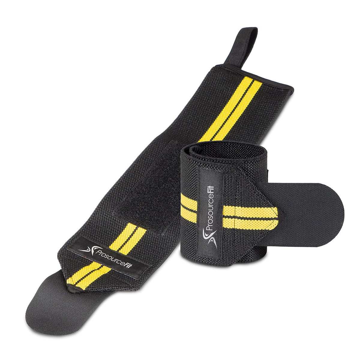 ProsourceFit Barbell Weight Lifting Wrist Wraps - Supportive Design with Thumb Loop, Yellow