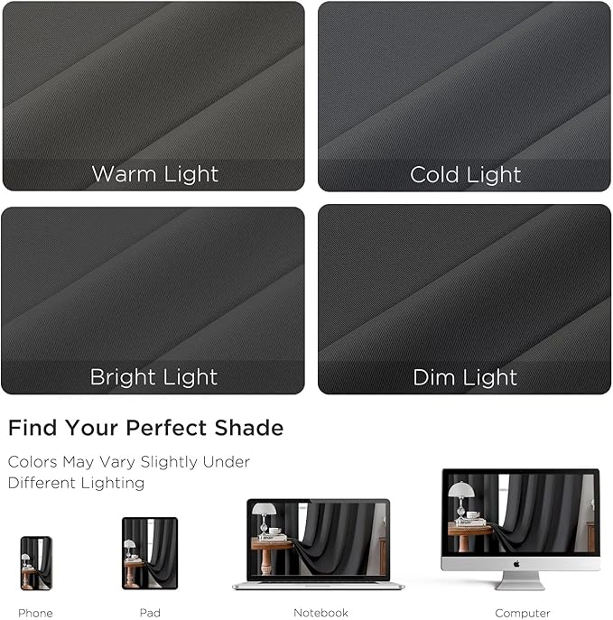 CUCRAF Dark Grey Blackout Curtains 84 inch Length 2 Panels Set, Rod Pocket Room