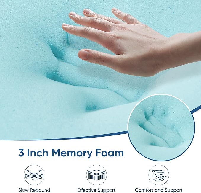 Memory Foam Mattress Topper Queen Size, 3 Inch Gel Infused Cooling Mattress Pad with Breathable Bamboo Cover, Pressure Relief & Machine Washable Bed Topper 60"x80"