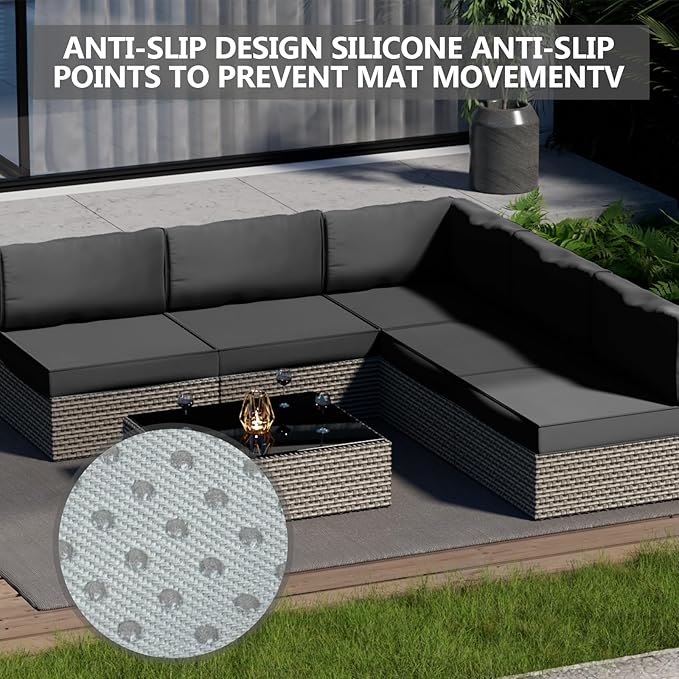 14 Piece Outdoor Patio Waterproof Cushion Covers, Fits 6-Seat Wicker Rattan Sectional Couch Chair Furniture Cover Replacement Set - Fade-Resistant Patio Cushion Covers with Zipper