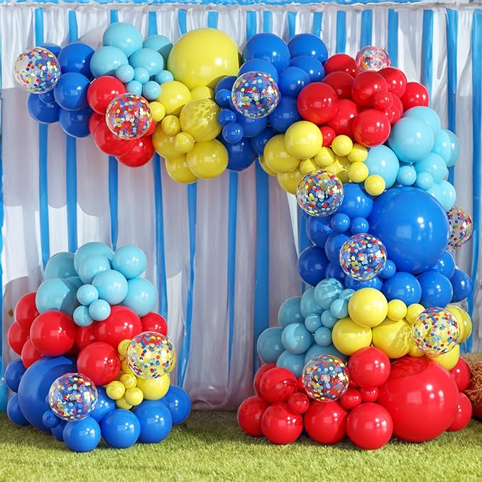 Carnival Circus Balloons Garland Arch Kit for 164pcs Red Blue Yellow Rainbow Multicolor with Confetti Balloons for Carnival Theme Birthday Party Decorations