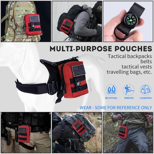 bvya Tactical Molle Pouch Multi-Purpose Compact Waist Pack Water-Resistant Small Utility EDC Pouch with Flag Patch for Molle Backpack