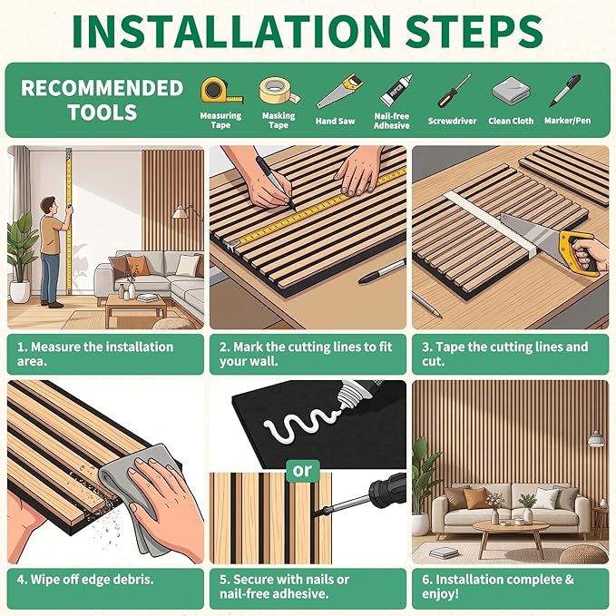 Wood Slat Acoustic Panels, 2 Pack 47.2" x 23.6"/ 120 x60cm Wood Wall Panels