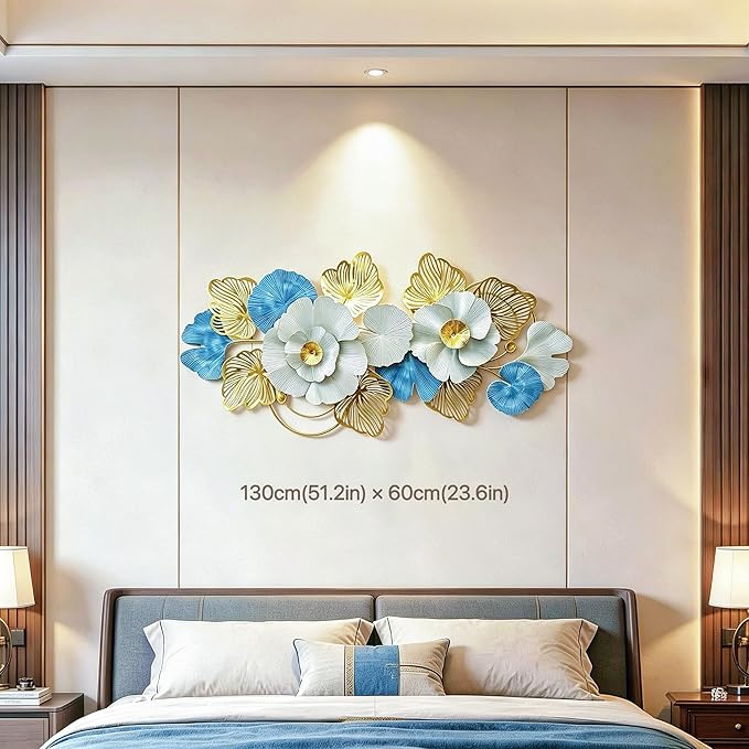 Roivikis Large Metal Wall Art for Living Room, Extra Large Metal Wall Decor, 3D Lotus Abstract Flower Modern Leaves Wall Decoration, for Indoor Outdoor Bedroom, Entryway