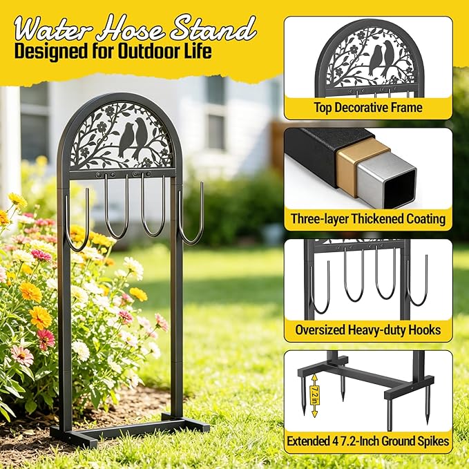 YQSLYSF 2 Pack Water Hose Stand Freestanding, Heavy Duty Garden Hose Holder Storage Rack for Outside