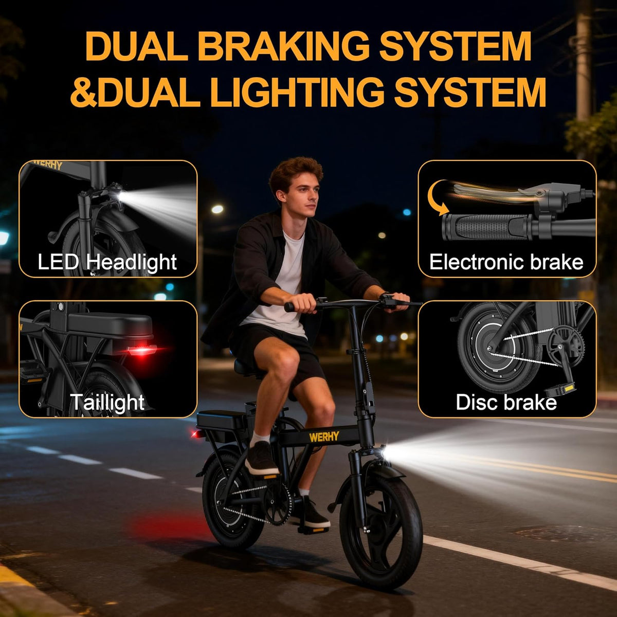 WERHY Electric Bike - 500W Motor, 22 MPH Max Speed, Folding Design, 14" Mini E-Bike for 30-50 Miles Range
