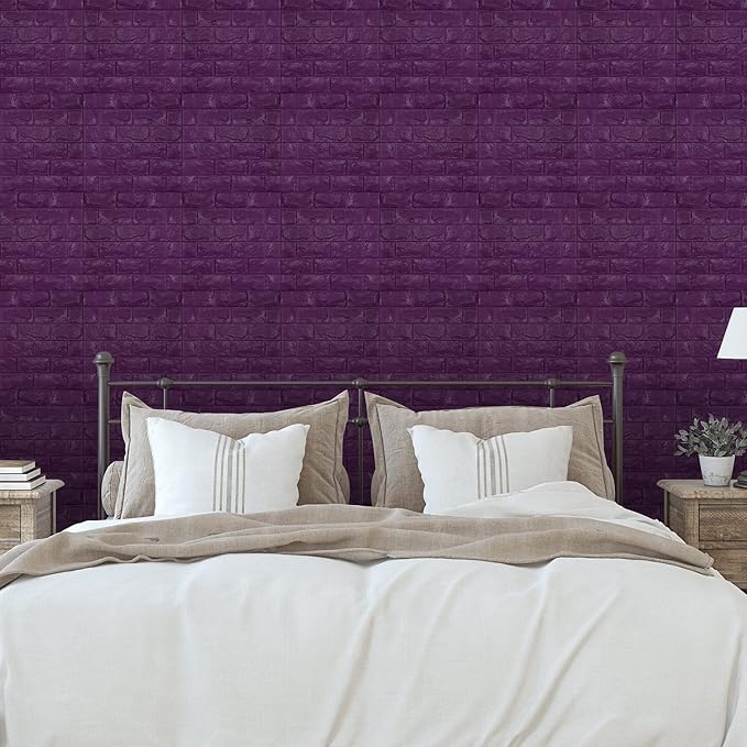30PCS 3D Wall Panels Peel and Stick Faux Brick Wallpaper Purple Self Adhesive