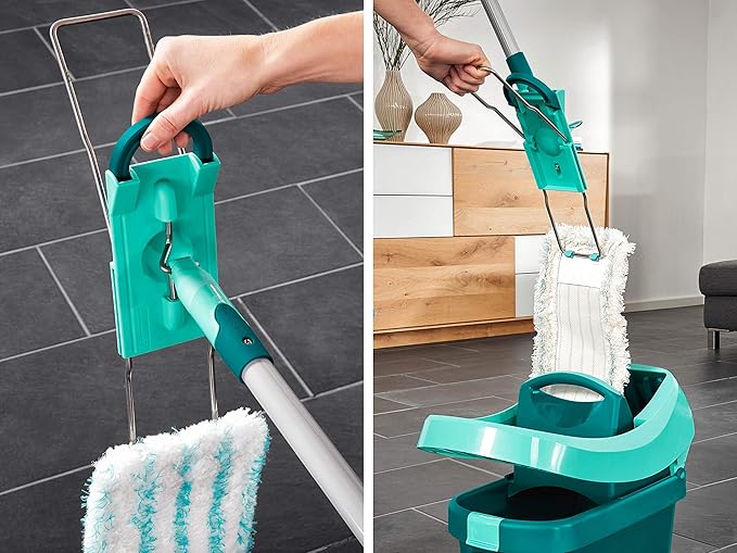 Leifheit Profi XL Floor Washer, Microfibre mop with Micro Duo & Static Plus Washable Covers, 140 cm Steel Handle, Flat Broom, Household Accessory for All Types of Floors, 360° Head