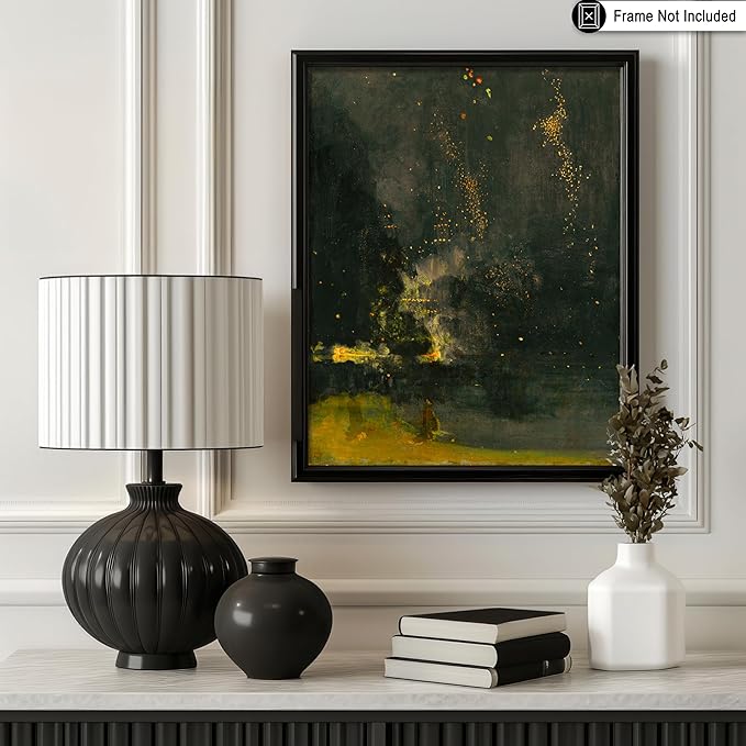 Poster Master Vintage Nocturne in Black and Gold Painting Poster - Retro The Falling Rocket Print - Abstract Art - Moody Art - Landscape Art - Office or Living Room Decor - 11x14 UNFRAMED Wall Art