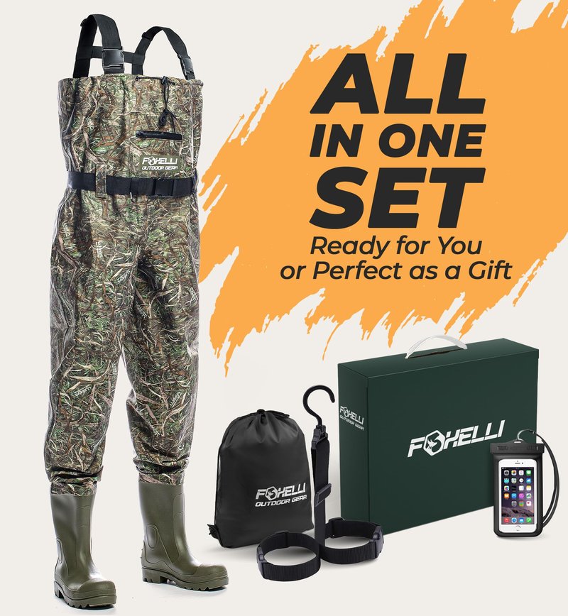 Foxelli Chest Waders – Waterproof 2-ply Nylon/PVC Camo Hunting Fishing Waders for Men and Women with Boots