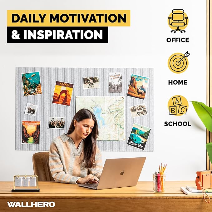 WALLHERO Office Cork Board, Tac Board, Large Felt Board, Wall Protector
