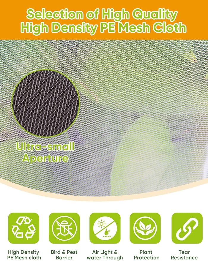 HKZ Bird Netting for Blueberry Bushes - 6Pcs Garden Netting Pest Barrier with Drawstring, White, 31.5x31.5 inches + 31.5x39.5 inches
