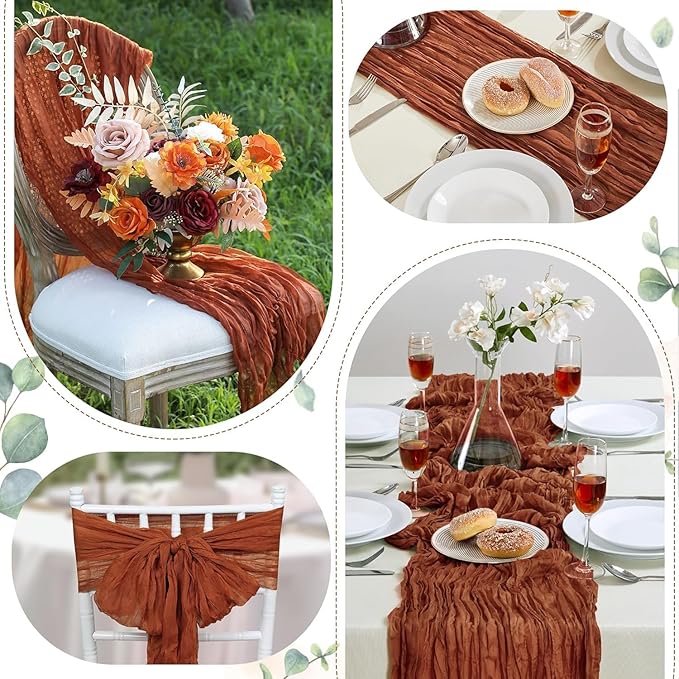6 Pack Terracotta Cheesecloth Table Runner 10FT Long Boho Gauze Table Runner Rustic Sheer Runner for Wedding Bridal Baby Shower Birthday Party Table Decor Fall Thanksgiving Christmas Decor