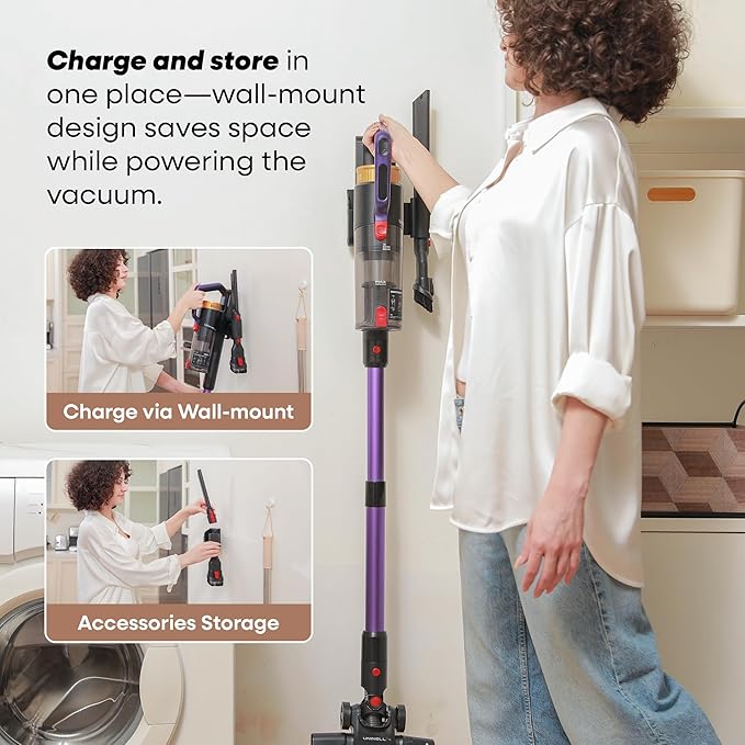 UNINELL HOME UV2 Cordless Vacuum Cleaner, 48000Pa/550W Vacuum Cleaners for Home, Lightweight Stick Vacuum with 65Mins Runtime, Self-Standing&Wall Mount Charging, Tangle-Resistant Vacuum for Pet Hair