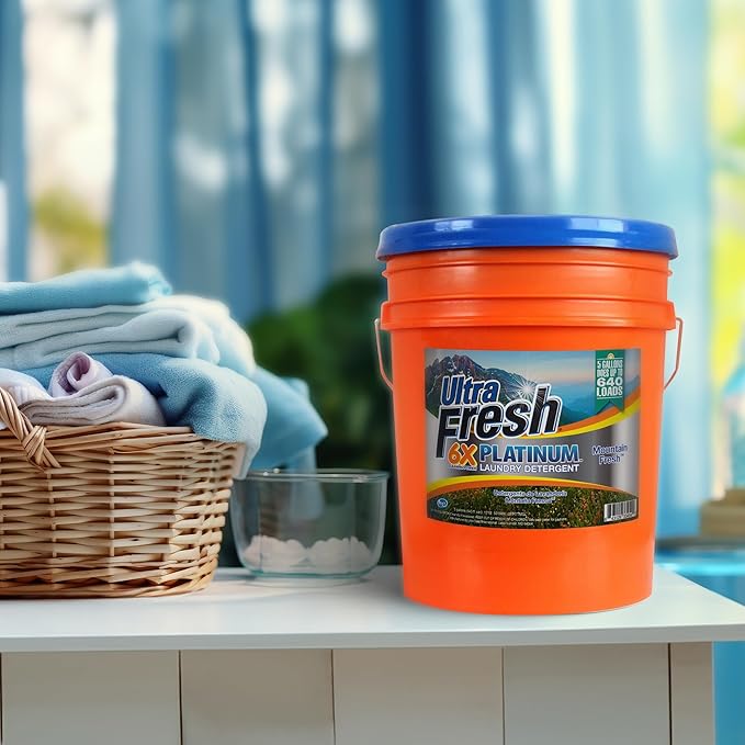 Ultra Fresh 6X Platinum 5 Gallon Laundry Detergent Liquid for All Machine Types with Easy Dispensing Pump, Up to 640 Loads, Mountain Fresh (3 Pack)