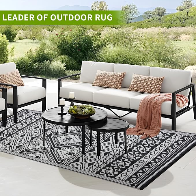 Outdoor Rug 9x12 ft Waterproof, Reversible Outdoor Plastic Straw Rug for Patios Clearance, Outdoor Area Rug Carpet RV Mat for Camping Backyard Deck Porch