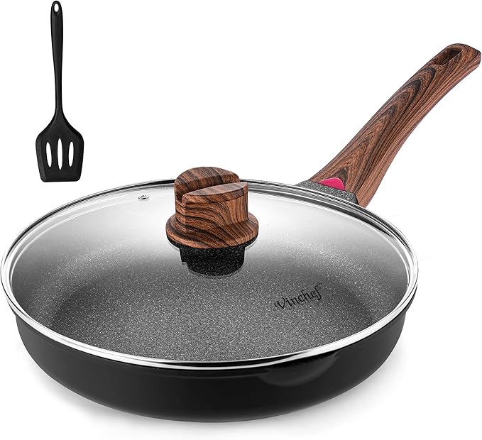 Vinchef 12.5" Non Stick Frying Pans, Skillet with Lid Used for All Stoves, Induction Non Toxic Cookware, Cooking Pans Nonstick Capable of Kitchen