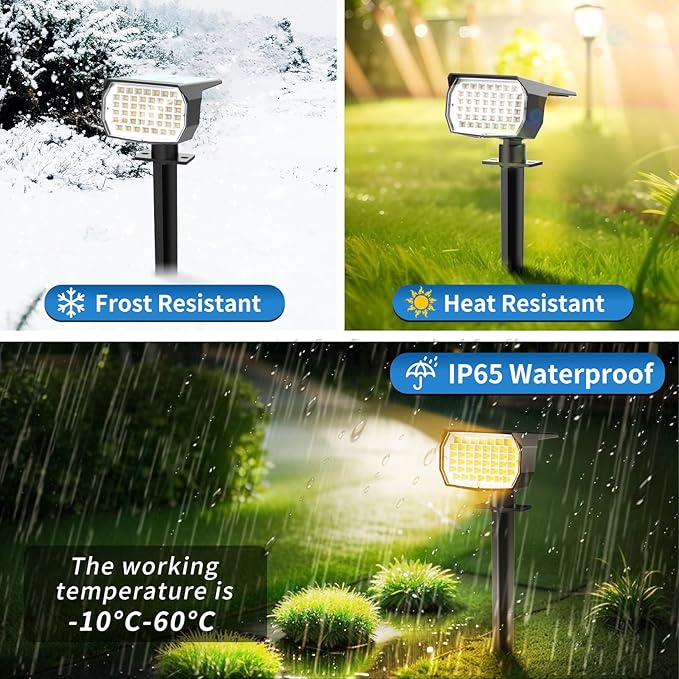 Tadyreal Solar Spot Lights Outdoor 2 Pack, [46 LED/3 Modes] Solar Landscape Spotlights Waterproof, 2-in-1 Auto On/Off Solar Powered Lights for Outside Yard Garden Wall Pathway(Warm White)