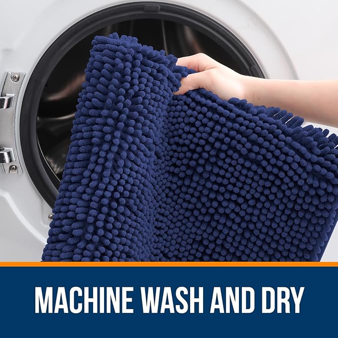 OLANLY Bathroom Rugs 36x24, Extra Soft Absorbent Chenille Bath Rugs, Rubber Backing Quick Dry, Machine Washable Bath Mats for Bathroom Floor, Tub and Shower, Home Decor Accessories, Twilight Sapphire