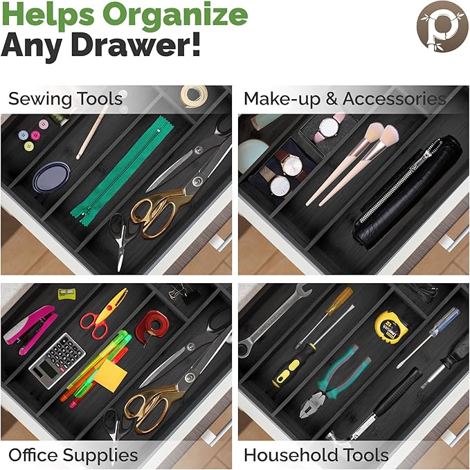 silverware tray organizer?€? Flatware Utensil Cutlery Silverware Holder for Drawer ?€? Small Extra-Deep Wooden Kitchen Drawer Organizer Divider for Spoons Forks Knives (6-Slots, Black)