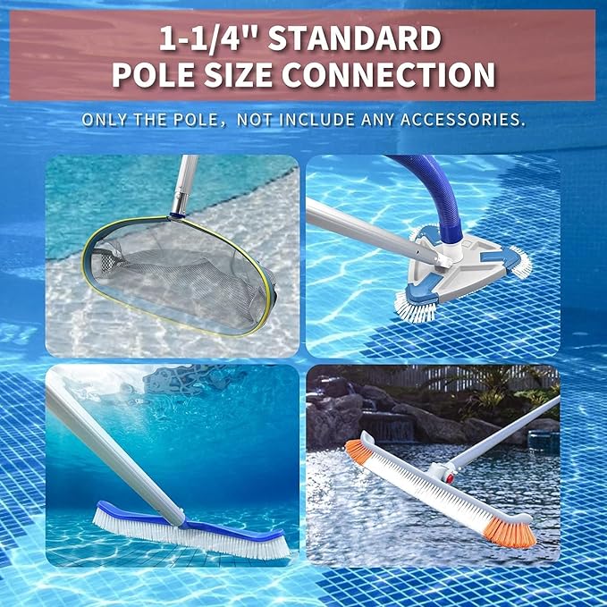 AgiiMan Aluminum Telescoping Swimming Pool Pole 16 Foot, Pool Net Skimmer Rake Vacuum Head Brush Cleaning Heavy Duty