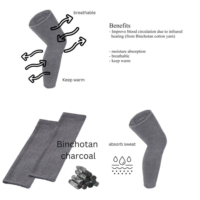 SENIOR ICARE Elastic Cotton Knee Warmers, Long Knee Sleeves for Men and Women - Circulation Support and Joint Pain Relief, Arthritis Aid, One Pair, Made in Japan
