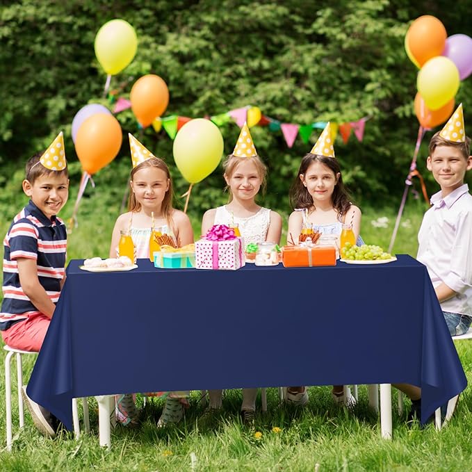 WNINK 4 Pack Navy Blue Tablecloths Dark Blue Rectangle Disposable Plastic Table Cloths 54" x 108" for Birthday, Retirement, Bridal Shower, Wedding, BBQ, Picnic Parties