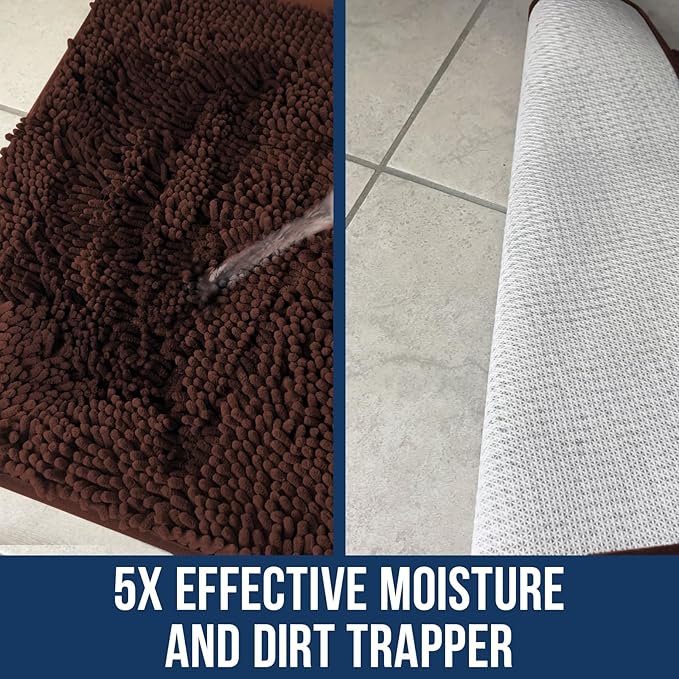 Muddy Mat Chenille Bathroom Rugs Quick Dry Microfiber Mats Non Slip Washable, Extra Thick, Soft and Highly Absorbent Bath Mats for Bathroom, Kitchen, and Shower Floor - Brown Runner 59"X24"