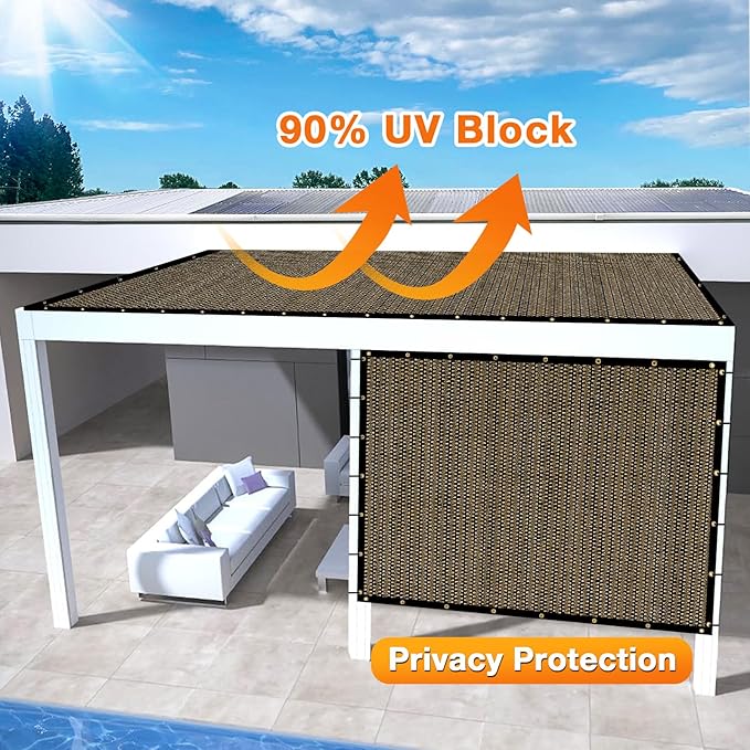 Artpuch Outdoor Pergola Shade Cover 9x12 FT Sun Shade Cloth with Grommets Mocha 90% UV Protection Canopy Patio Privacy Screen (Customized Available)