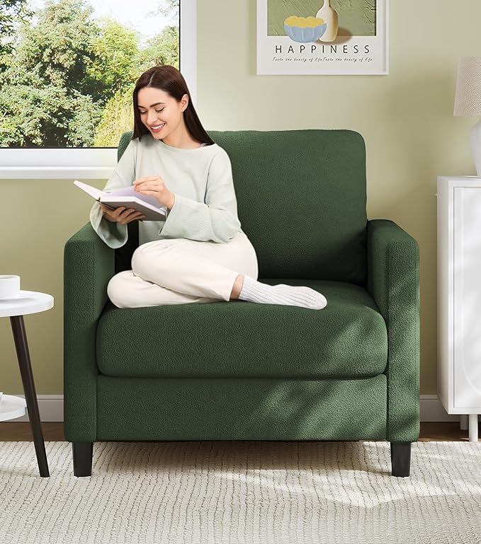 Sofa Reading Chair,33" Accent Chair for Bedroom, Tool-Free Setup Living Room Accent Chairs, Comfy Arm Chairs Living Room, All-Wood Reading Nook, Green