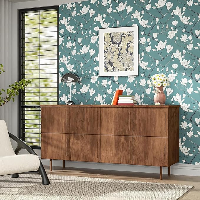Laatse Vintage Floral Wallpaper Peel and Stick Blue Floral Contact Paper