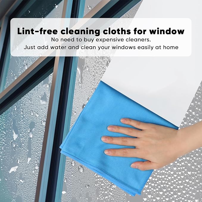 HOMEXCEL Microfiber Glass Cleaning Cloths 6 PK, Lint Free Streak Free, Reusable Microfiber Cleaning Cloth for Cleaning Windows, Glasses, Mirrors, Screens, Stainless Steel, and More, Blue-14”×16”