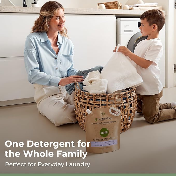 Heritage Park Luxury Laundry Detergent | Dermatologist Tested Plant based Natural & Enzyme Laundry Detergent | Sensitive Skin Friendly - Lavender Mist (64 fl oz Refill)