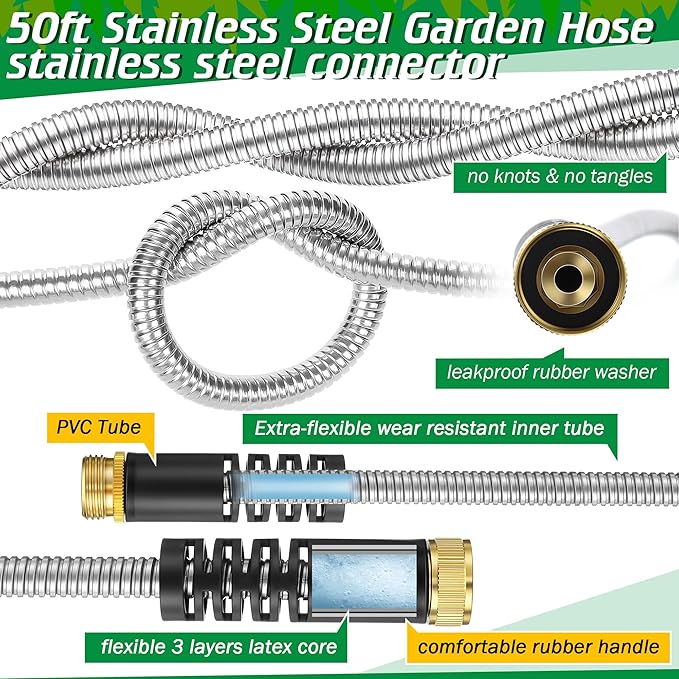 Qualirey Pest Control Exhaust Pipe Attachment with 50ft Stainless Steel Garden Hose, Transport Exhaust from Car to Underground for Killing Outdoor Rodents Such as Moles, Gophers