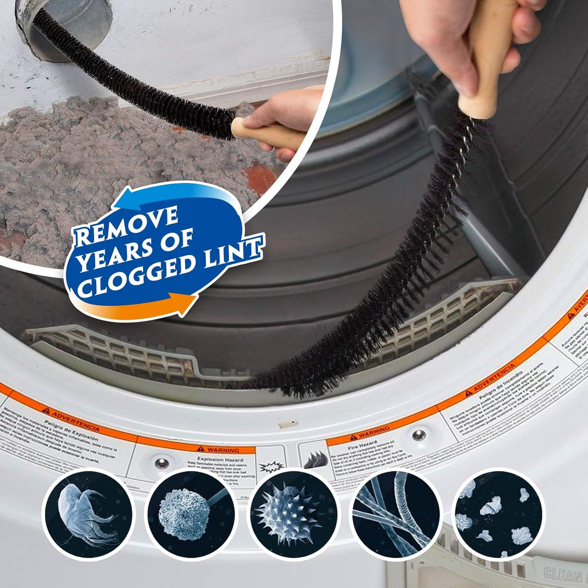 Holikme 2 Pieces Dryer Vent Cleaner Kit, Dryer Lint Vacuum Attachment and Flexible Dryer Lint Brush, Dryer Vent Vacuum Hose Attachment,Black
