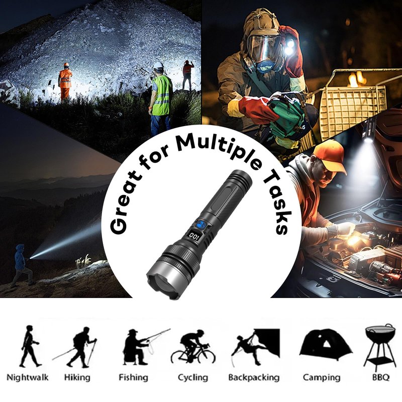 StormBeam Rechargeable Flashlight with Telescoping Zoom – Super Bright LED Torch with Multiple Lighting Modes, Waterproof, Long Battery Life for Outdoor, Camping, Emergency