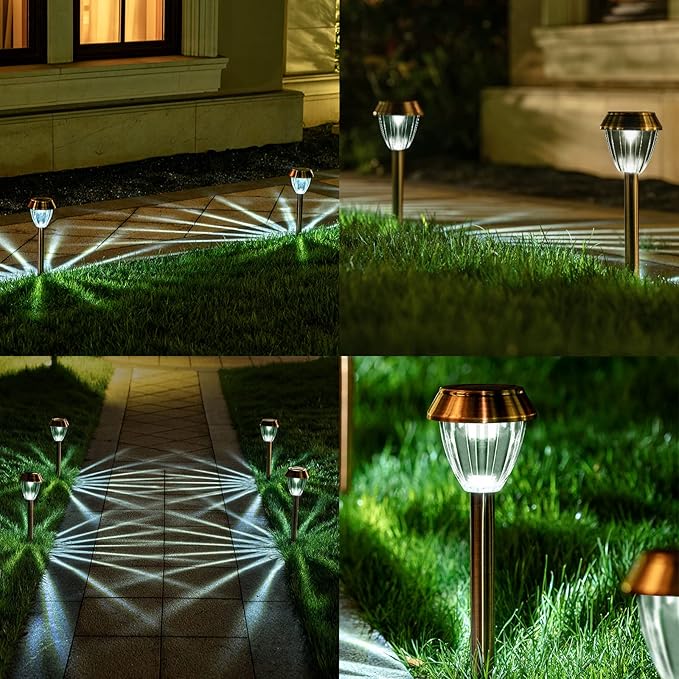 Solar Pathway Lights Outdoor Waterproof, 6 Pack Solar Outdoor Lights Bright Up to 12 Hrs, 15 Lumens Garden Light LED Landscape Lighting Stainless Steel Walkway Light, Cold White