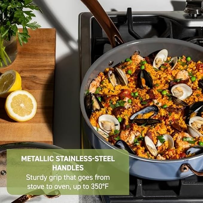 T-Fal Preserve Ceramic Nonstick Frying Pan Skillet 12-inch, Made without PFOA and PTFE, Oven Broiler Safe up to 350°F Cookware, InoCeram Glide Technology, Frying Pan, Skillet Pots & Pans, Blue