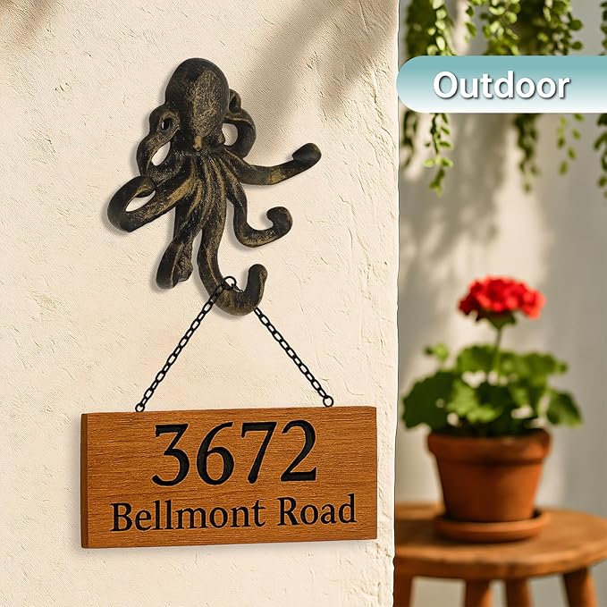 Octopus Cast Iron Wall Hook – Nautical Decorative Key Holder, Coastal Ocean