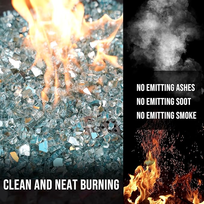 Skyflame 10-Pound Fire Glass for Fireplace Fire Pit and Landscaping, 1/4-Inch Aqua Blue Reflective