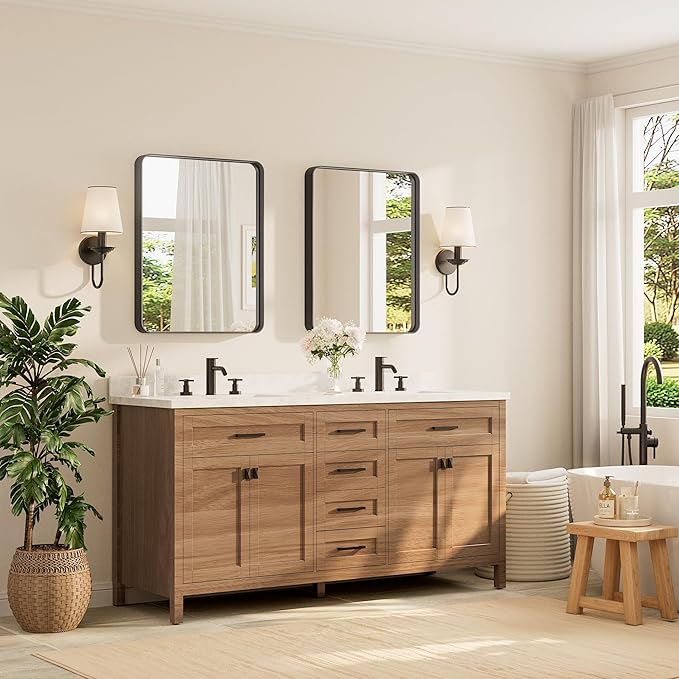 TETOTE Black Framed Bathroom Mirror, 24 x 30 Inch Matte Metal Frame Vanity