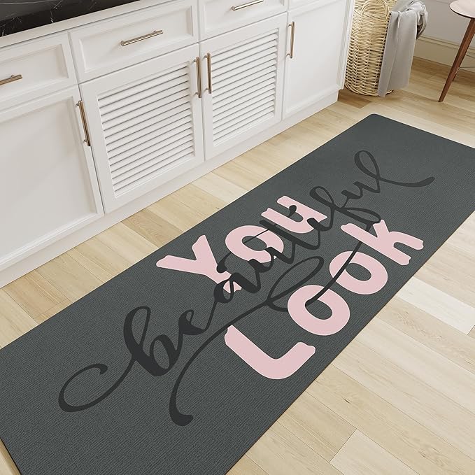 MontVoo-Bath Mat Rug Long Non Slip Super Absorbent Bathroom Runner Stain Resistant Quick Dry Thin Bathroom Mat Fit Under Door-17"x59",Pink
