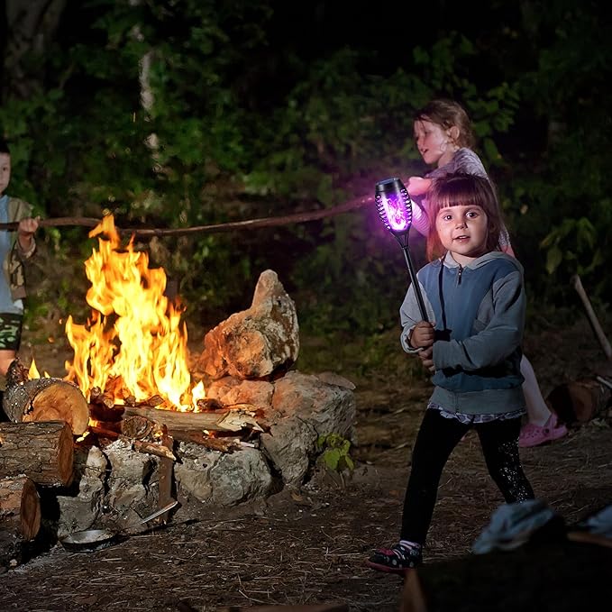 Toodour Solar Torch Flame Lights, 6 Pack Solar Lights Outdoor with Flickering Flame, Waterproof Solar Pathway Lights Landscape Decoration Lighting for Garden, Lawn, Yard, Outdoor Decor - Purple