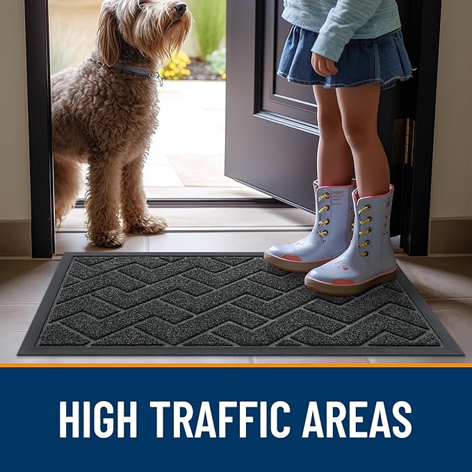 OLANLY Front Door Mat Indoor Outdoor Entrance, Waterproof All-Season, All-Weather Doormat, Sturdy Natural Rubber, Low Profile, Easy Clean Patio Porch Entryway Mat, Herringbone Brick (Black, 36x24)