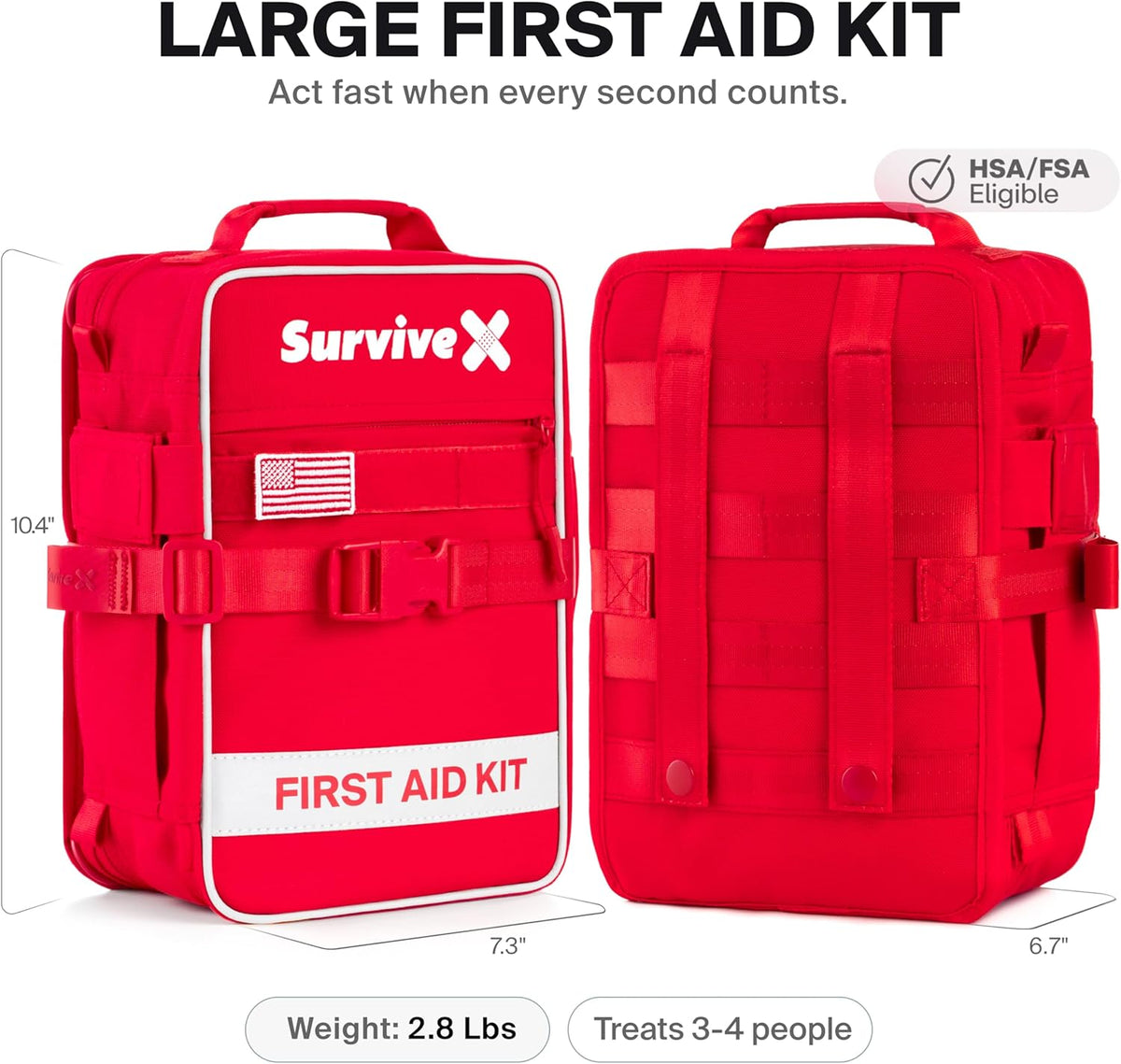 SurviveX Large First Aid Kit - Essential Emergency Supplies for Car, Travel, Hiking & Camping