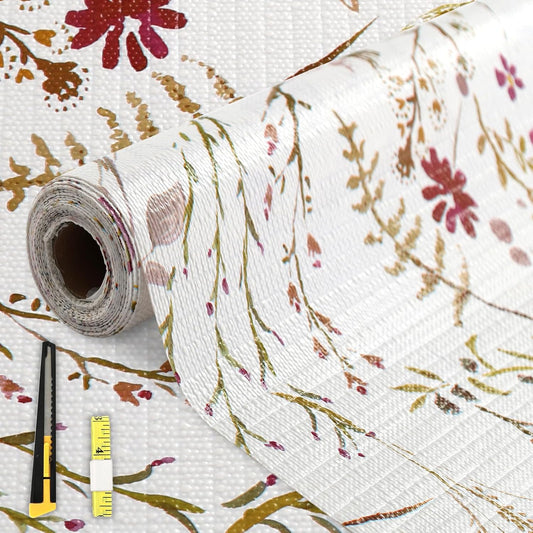 FINNEZ Shelf and Drawer Liner 17in x 20FT with Cutting Tool, Non Slip Non Adhesive Drawer Liners for Kitchen Cabinets, Waterproof Floral Cabinet Liner for Shelves, Refrigerator